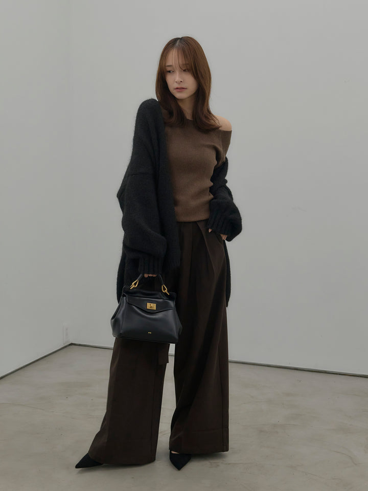 【SET】スクエアネックリブニット+ウエストリボンワイドパンツ(2set)