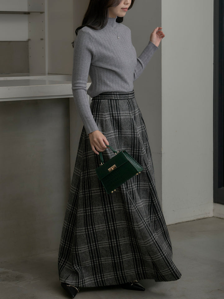 【SET】リブニットタートルネック+【Essential】クラシカルチェックウールタッチスカート(2set)
