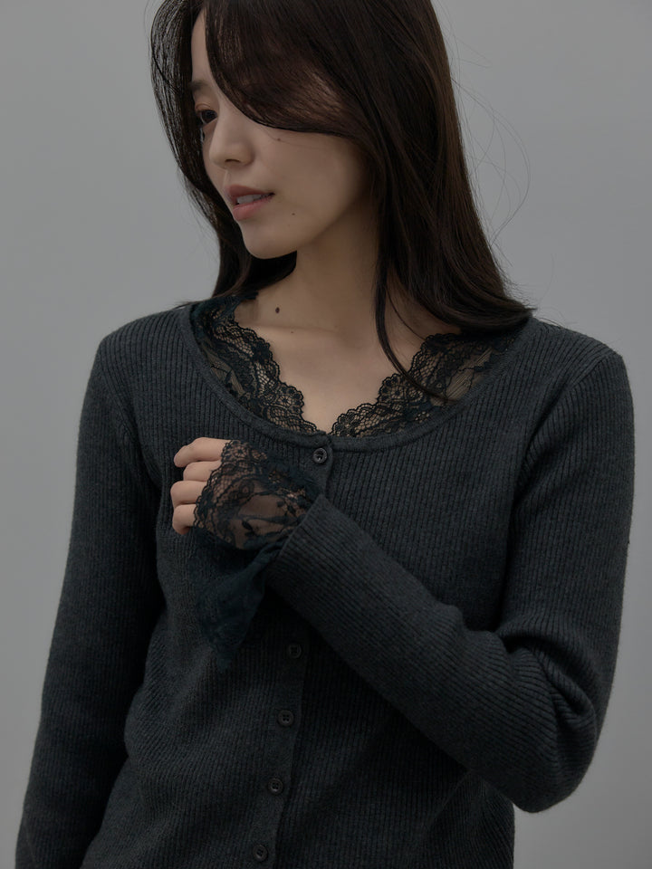 【SET】レースドッキングリブニットトップス+ベロアプリーツティアードスカート(2set)