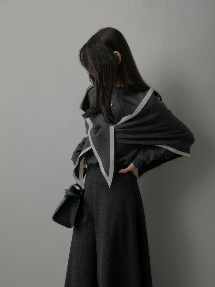 配色スカーフ付きニットトップス