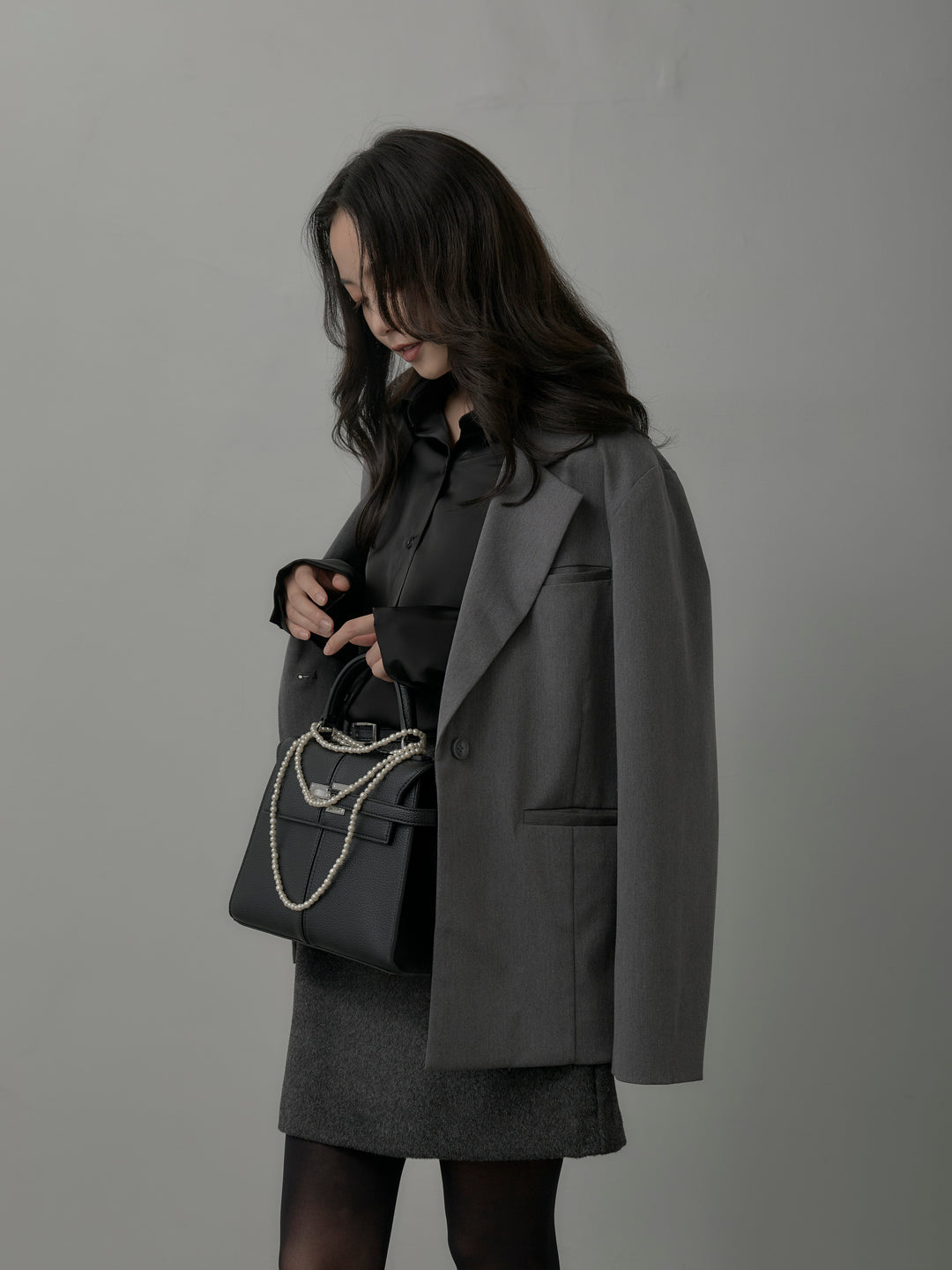 【SET】【Essential】ボックスシルエットテーラードジャケット+【Essential】ウールタッチミニスカート(2set)