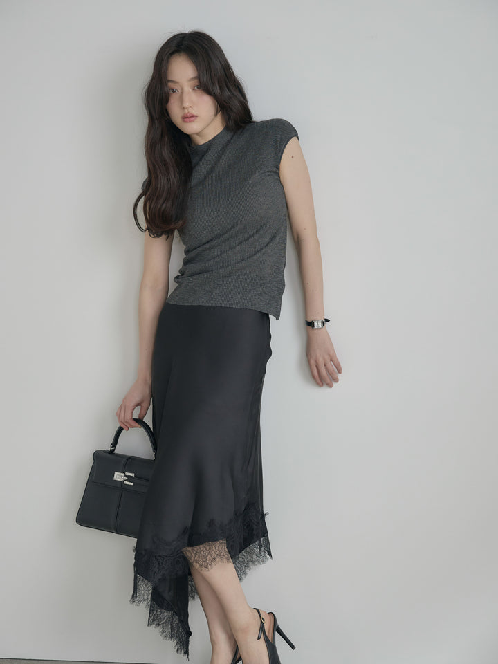 アシンメトリーレーストリムサテンスカート