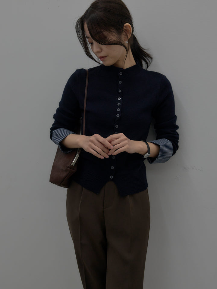 異素材ドッキングデザインボタンニットトップス