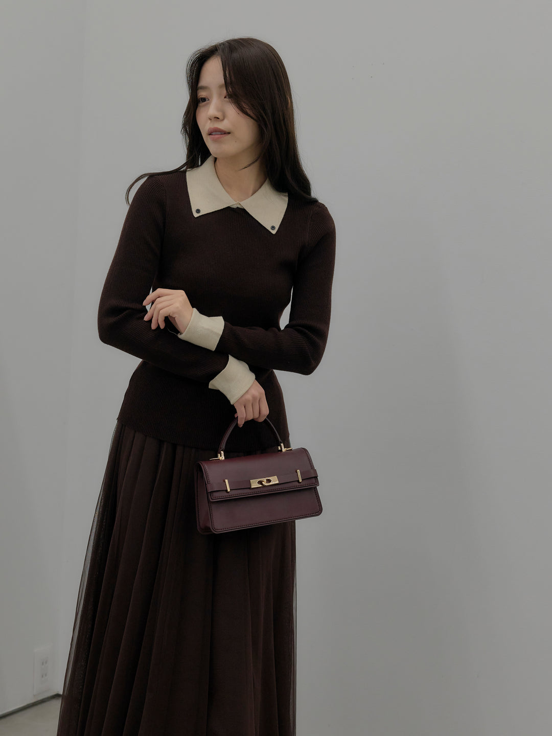 【SET】配色カフスニットポロ+配色カフスニットポロ(2set)