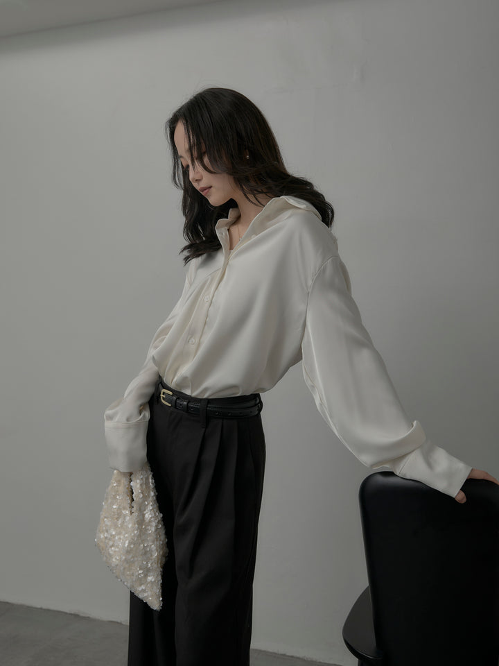 [予約]ケープ付きオーバーサテンシャツ