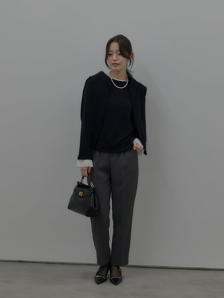 【SET】バイカラーデザインカフスストレッチトップス+ベーシックテーパードパンツ(2set)