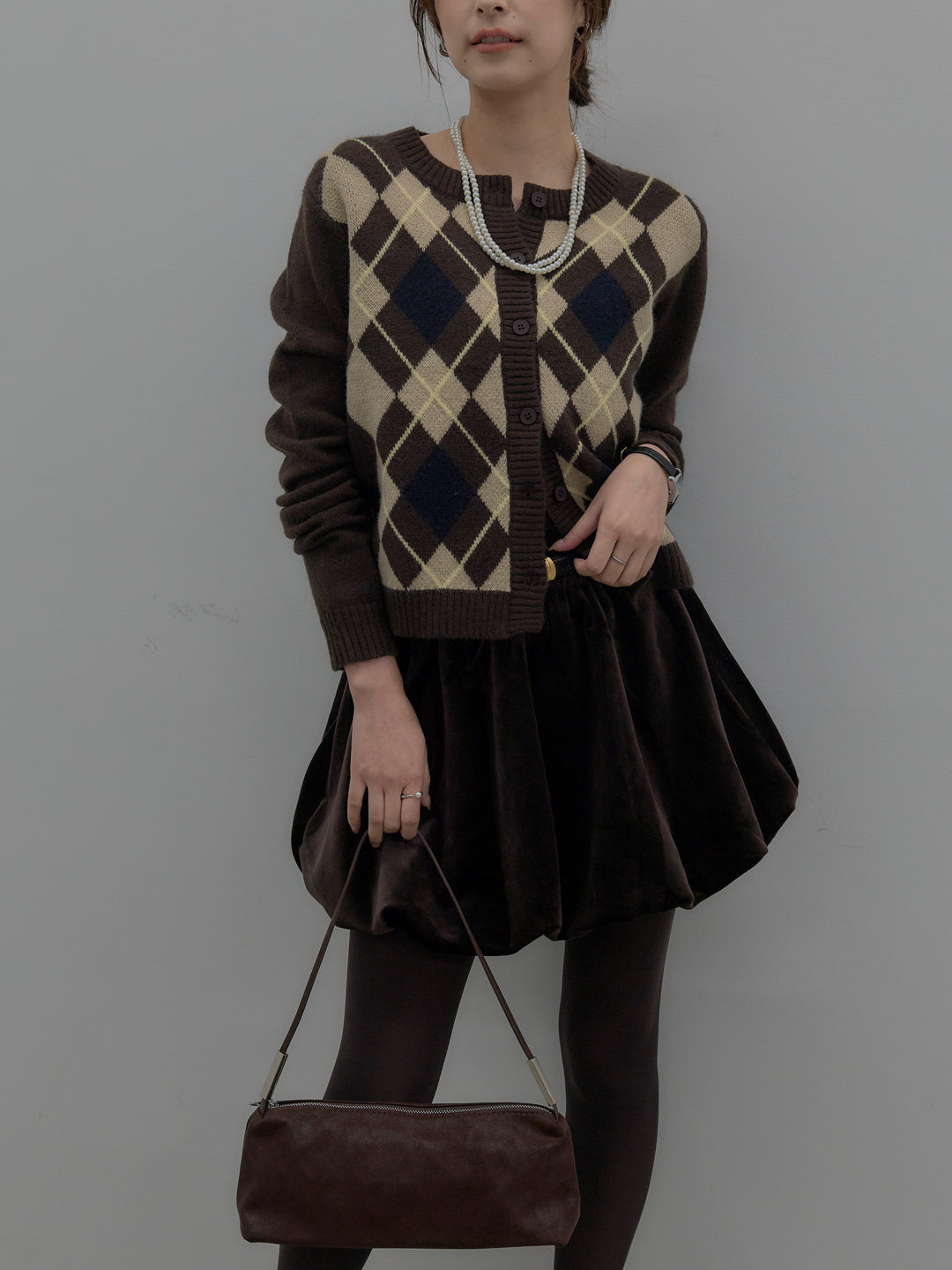 アーガイル柄コンパクトニットカーディガン