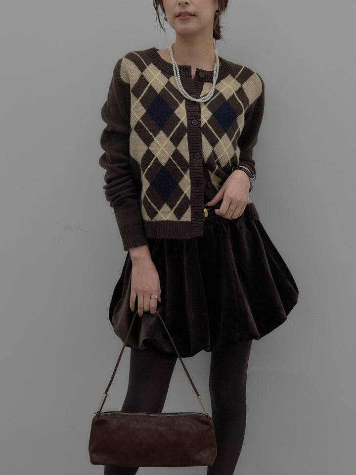 アーガイル柄コンパクトニットカーディガン