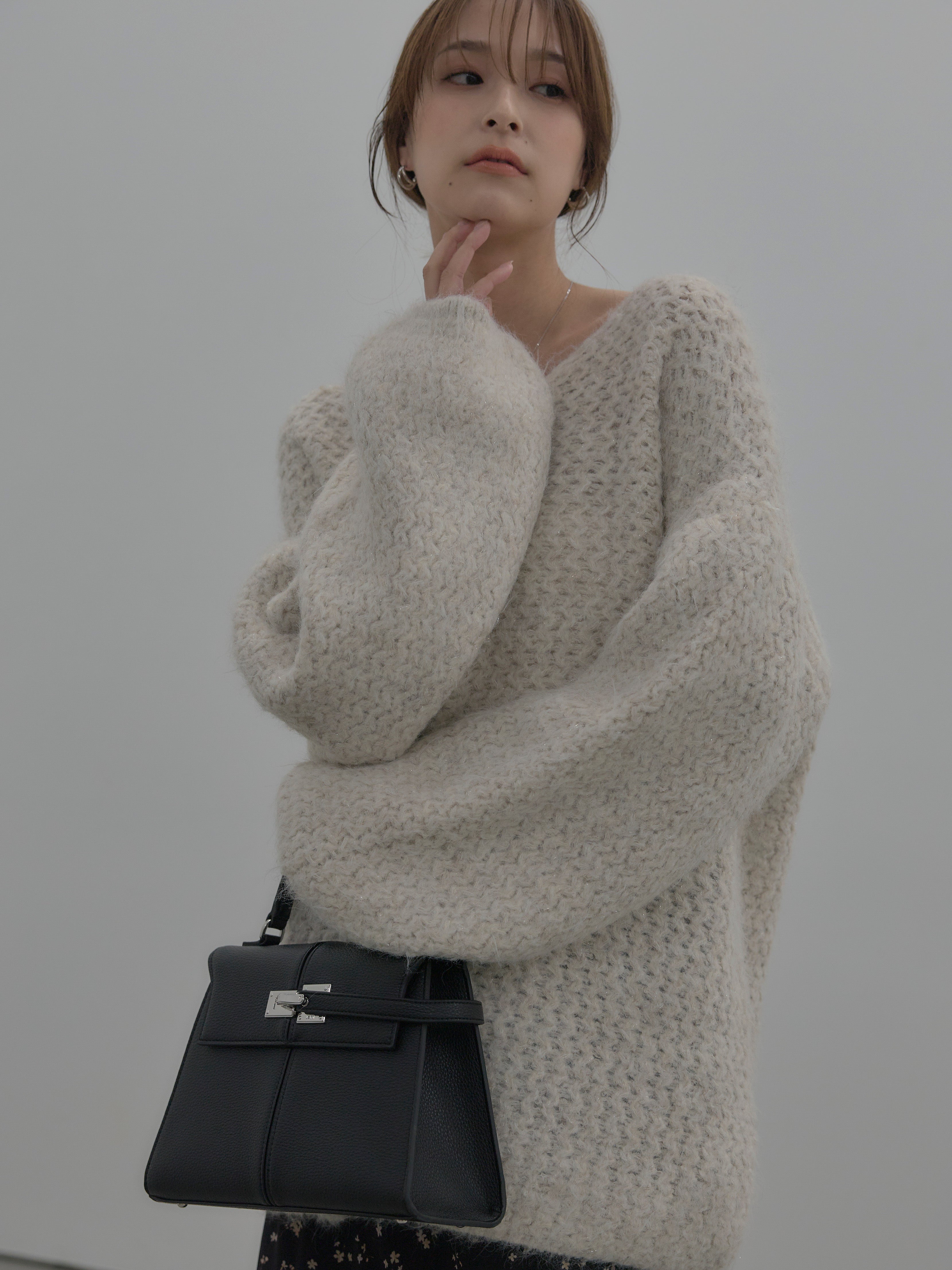 SET】ラメ糸ローゲージ編みオーバーニットトップス+フラワーパターン