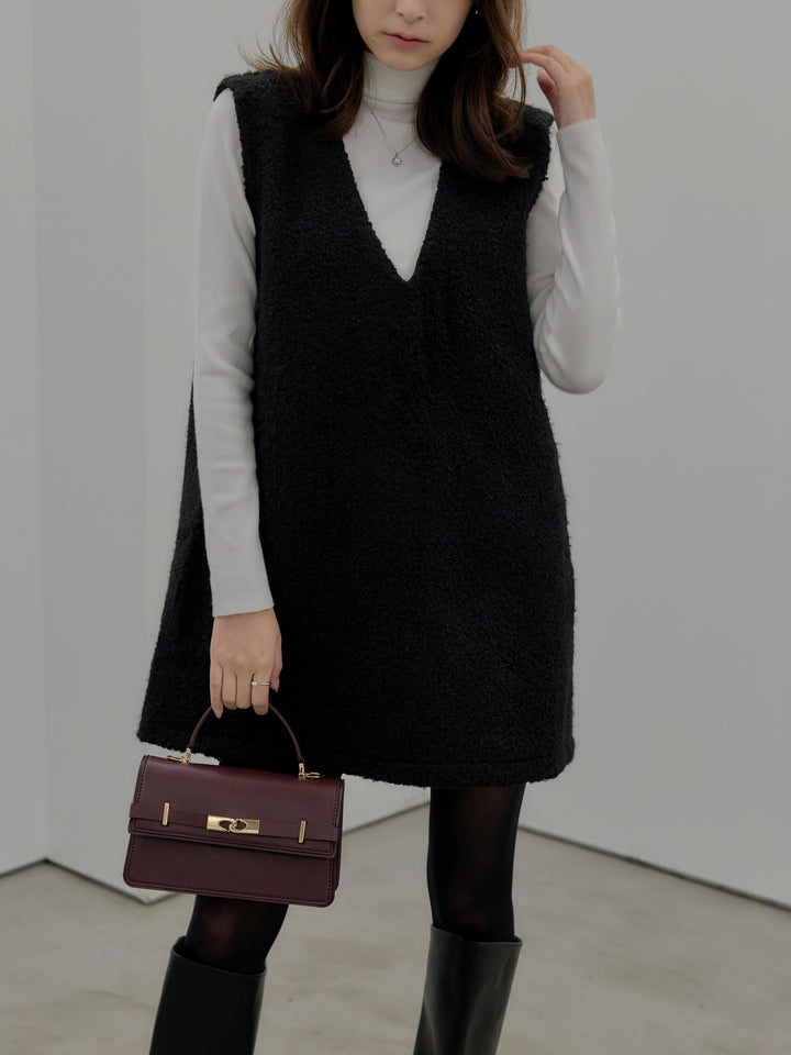 【SET】ブークレVネックミニワンピース+ベーシックリブタートルネック(2set)