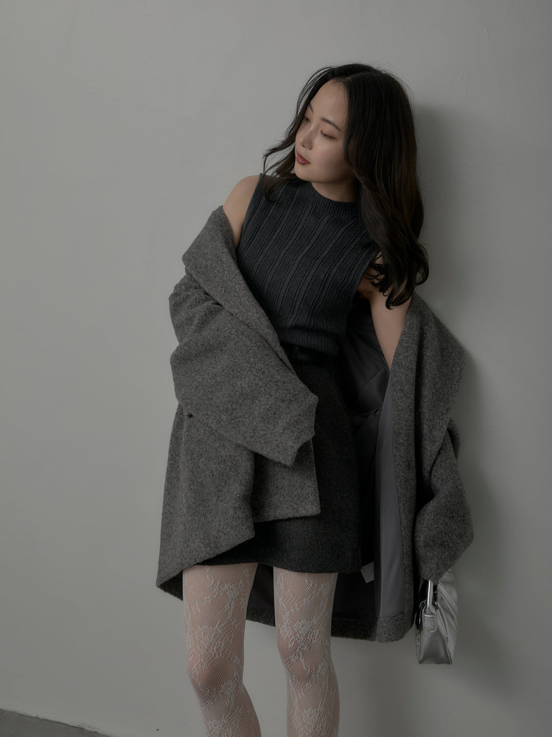 【SET】【Essential】オーバーサイズジャケットコート+プチハイネックリブニットタンク+【Essential】ウールタッチミニスカート(3set)