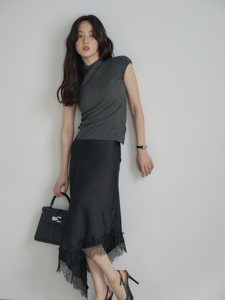 アシンメトリーレーストリムサテンスカート