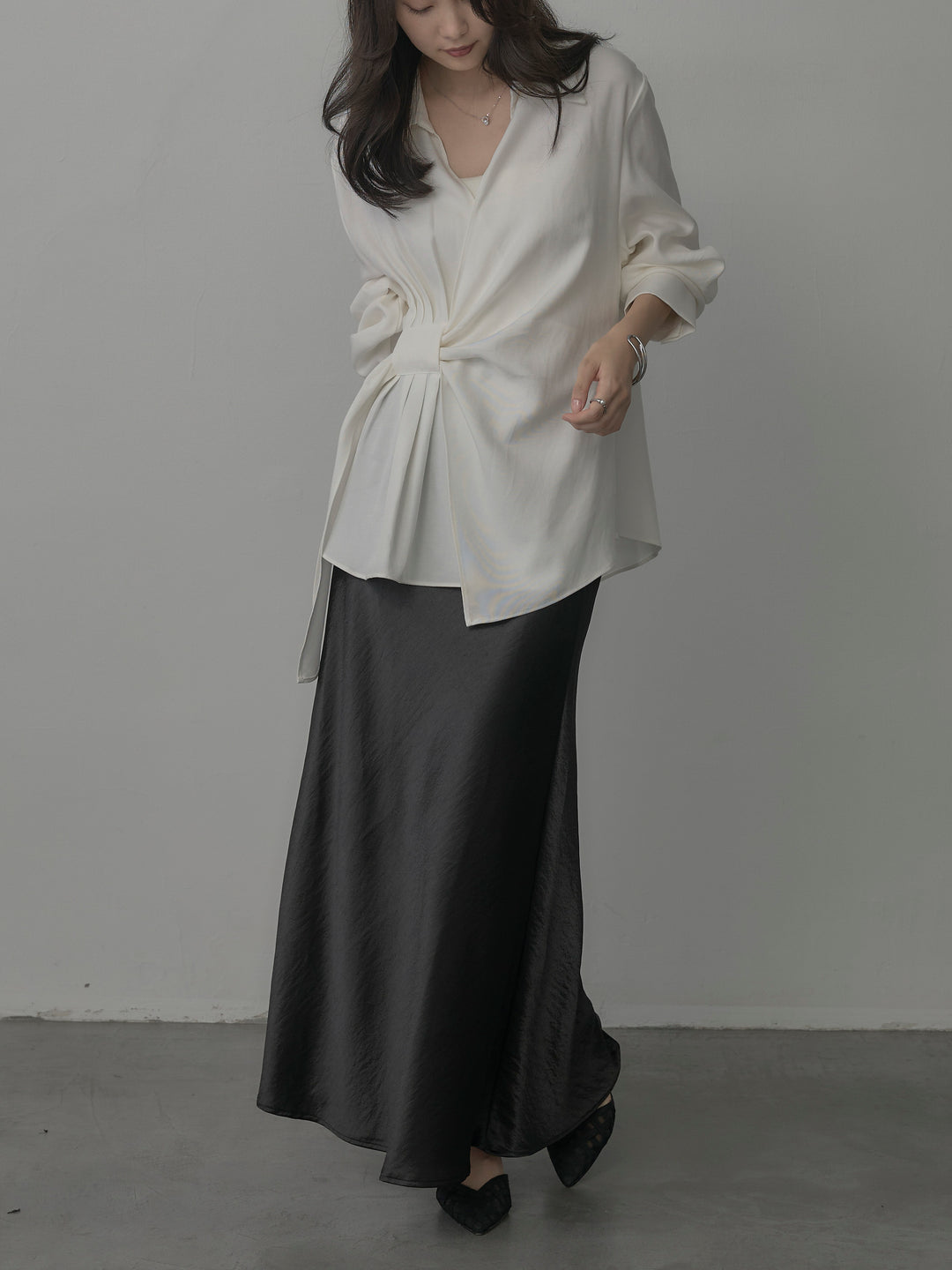 【SET】ナローAラインサテンスカート+ナローAラインサテンスカート(2set)