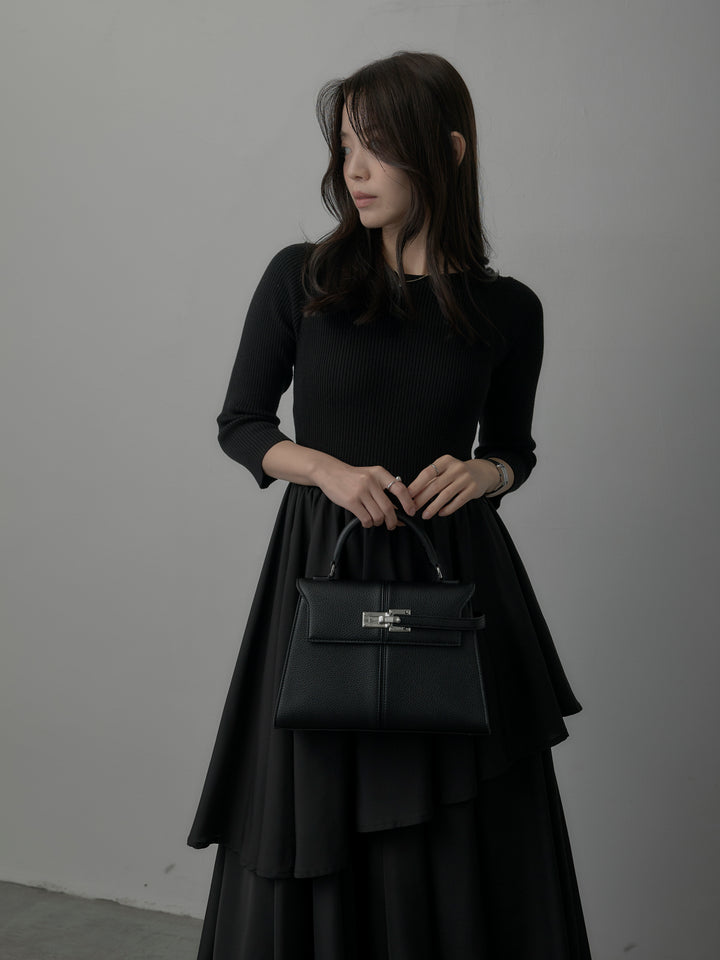 【Essential】7部袖リブドッキングワンピース