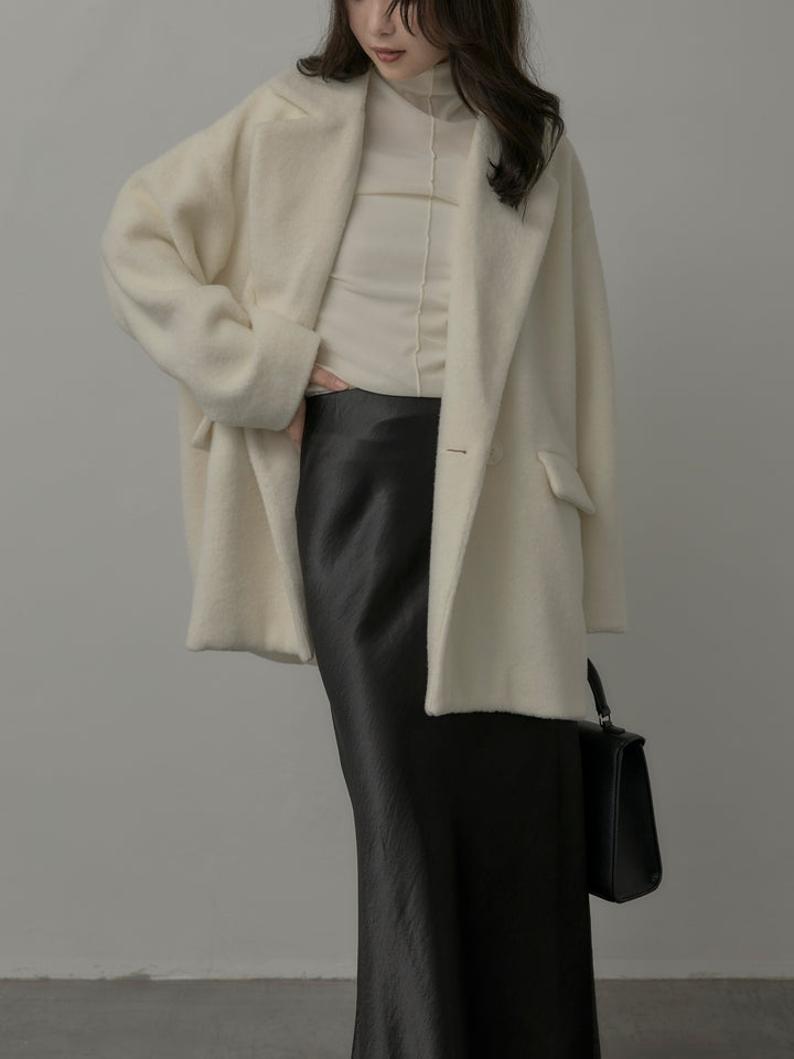 【SET】【Essential】オーバーサイズジャケットコート+メッシュベロアノースリーブトップス+ナローAラインサテンスカート(3set)