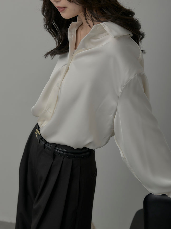 [予約]ケープ付きオーバーサテンシャツ