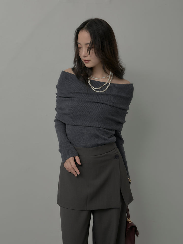 [予約]オフショルリブニットトップス