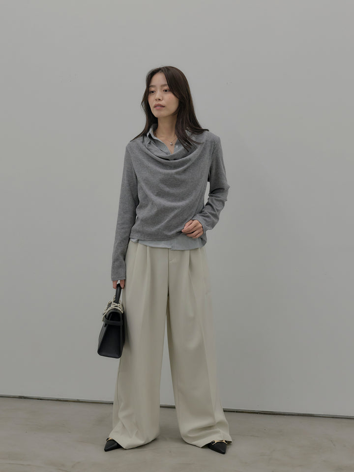 シャツレイヤードドレープニットトップス