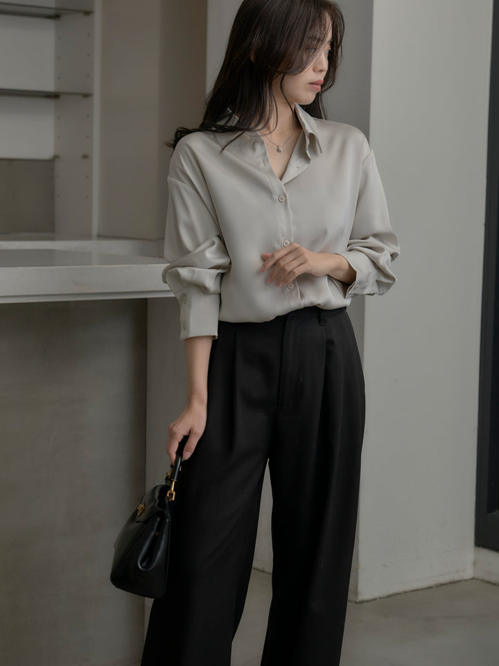 [予約]ケープ付きオーバーサテンシャツ