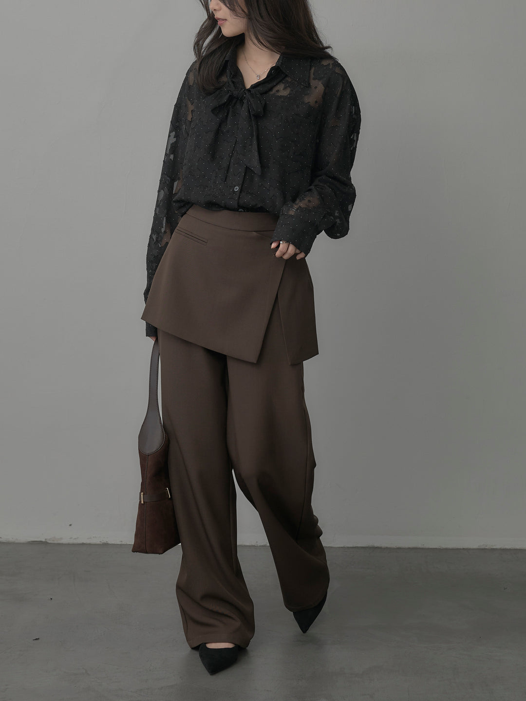 【SET】シアージャガードドットシャツ+ラップワイドパンツ(2set)