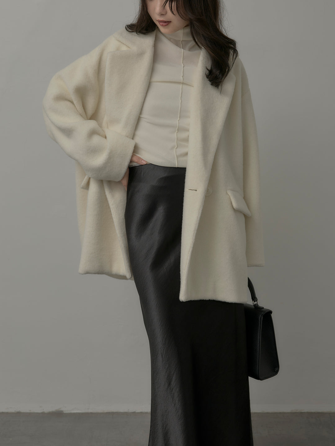 【SET】【Essential】オーバーサイズジャケットコート+ナローAラインサテンスカート(2set)