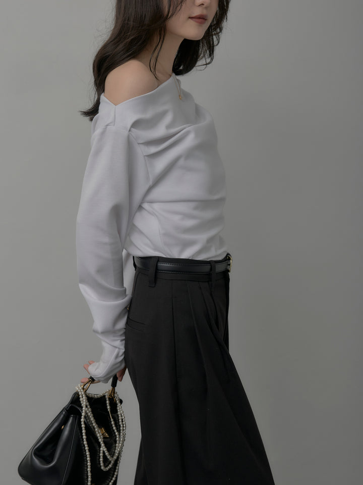 【SET】【Essential】2wayショルダードレープカットトップス+【Essential】３タックスラックス(2set)