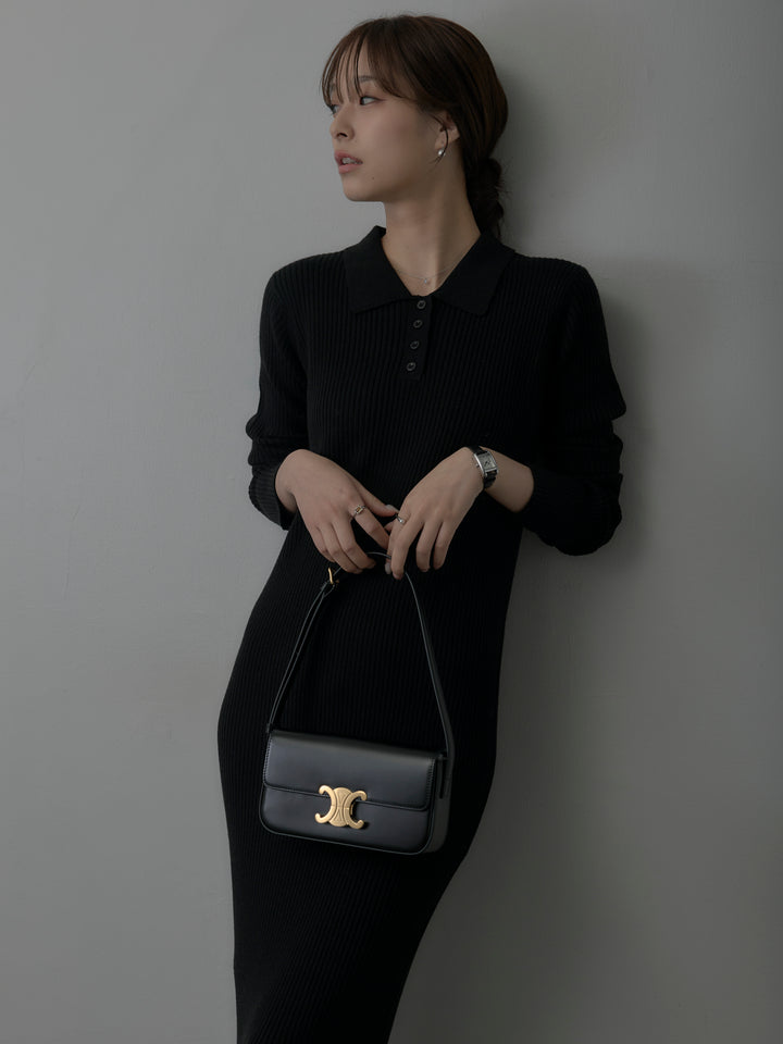 ポロ襟リブニットワンピース