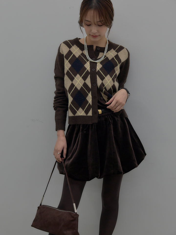 アーガイル柄コンパクトニットカーディガン