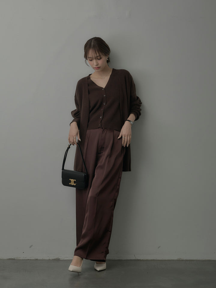 【SET】カーディガン&ニットベストアンサンブルSET+【Essential】センタープレスサテンパンツ(2set)