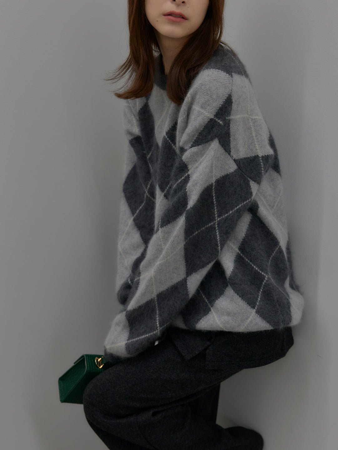 【SET】【premium touch】アーガイル柄ニットプルオーバー+ミックスヤーンニットラップパンツ(2set)