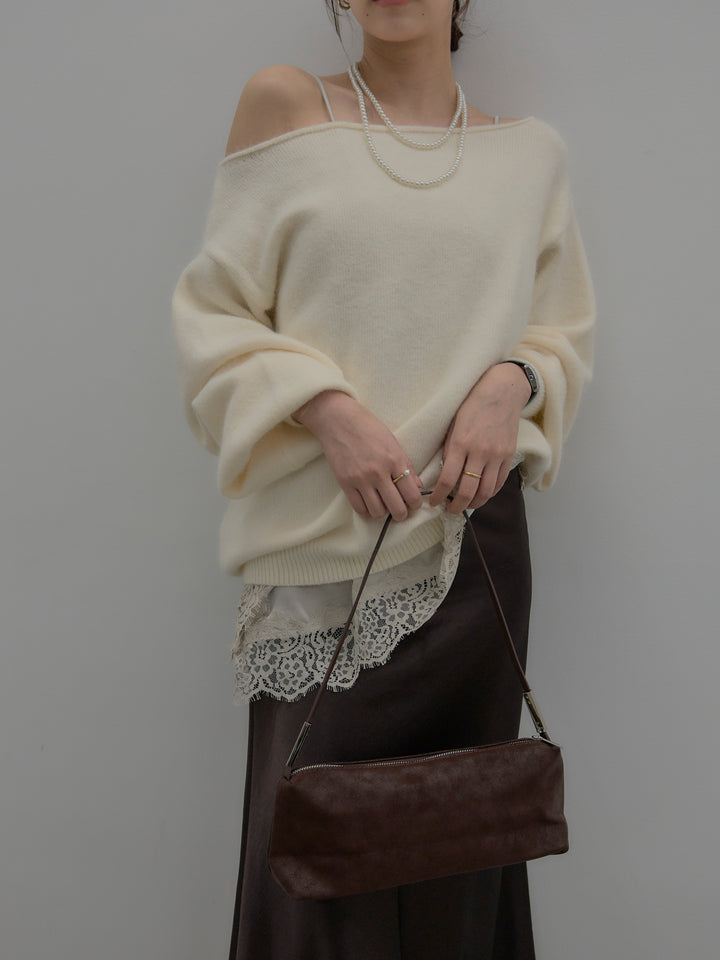 【SET】【premium touch】2wayショルダーニットプルオーバー+ナローAラインサテンスカート(2set)