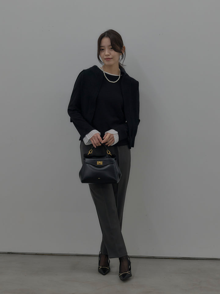 【SET】バイカラーデザインカフスストレッチトップス+ベーシックテーパードパンツ(2set)