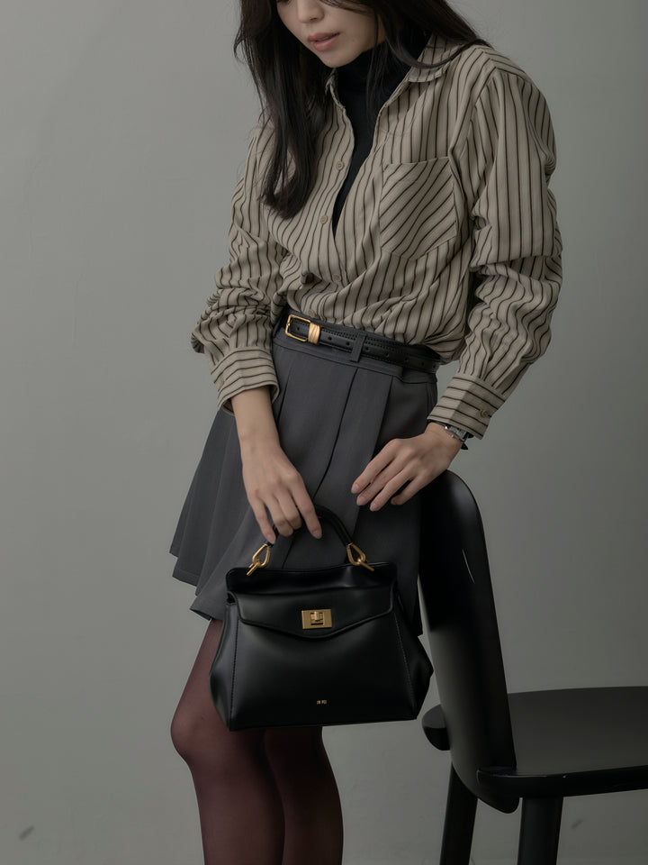 スエードタッチドッキングデザインストライプシャツ