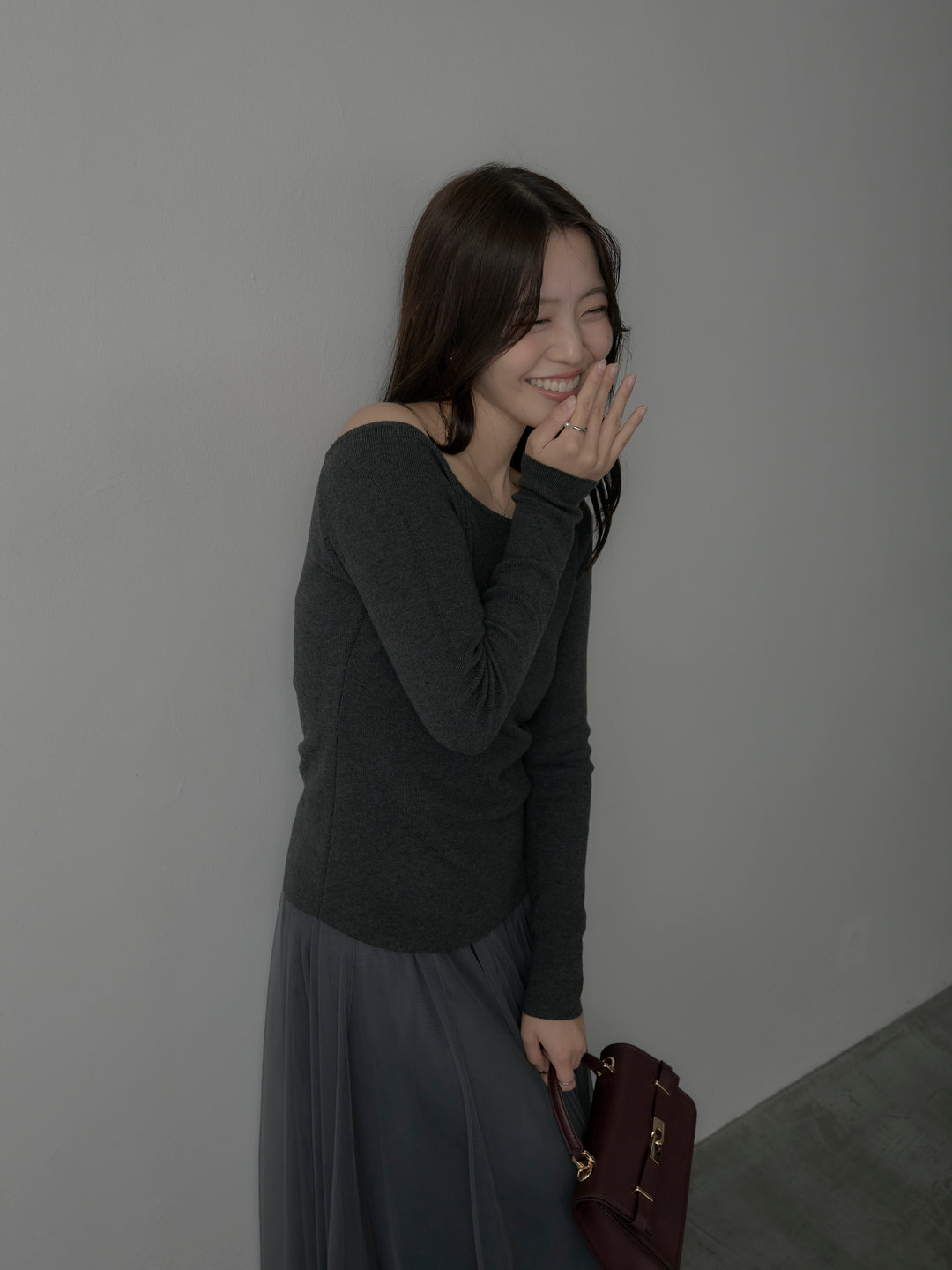 【SET】2wayリブニットポンチョトップス+ボリュームチュールスカート(2set)