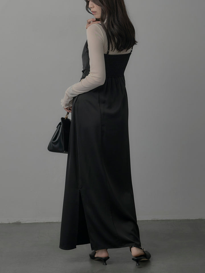 【SET】メロウフリルシアートップス+【Essential】サテンドレープキャミワンピ(2set)