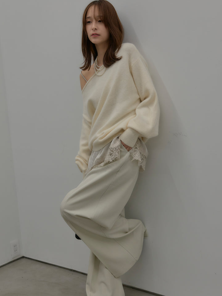 【SET】【premium touch】2wayショルダーニットプルオーバー+レースサテンキャミソール(2set)