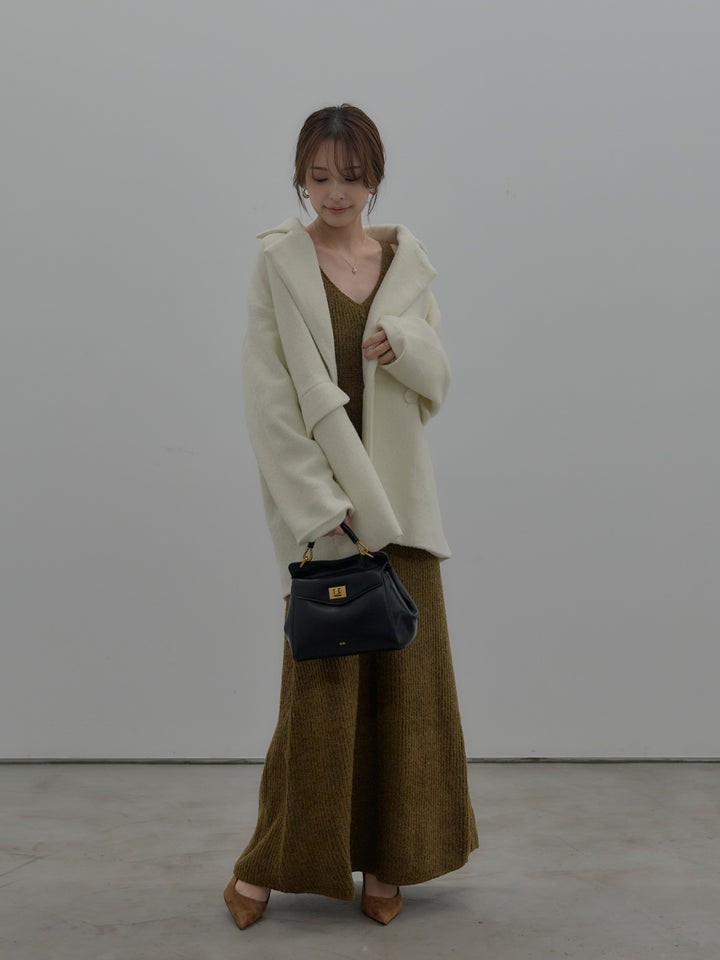 【SET】【Essential】オーバーサイズジャケットコート+リュクスリブニットロングドレス(2set)