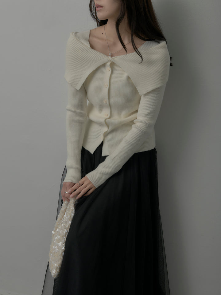 オフショルライクリブニットトップス