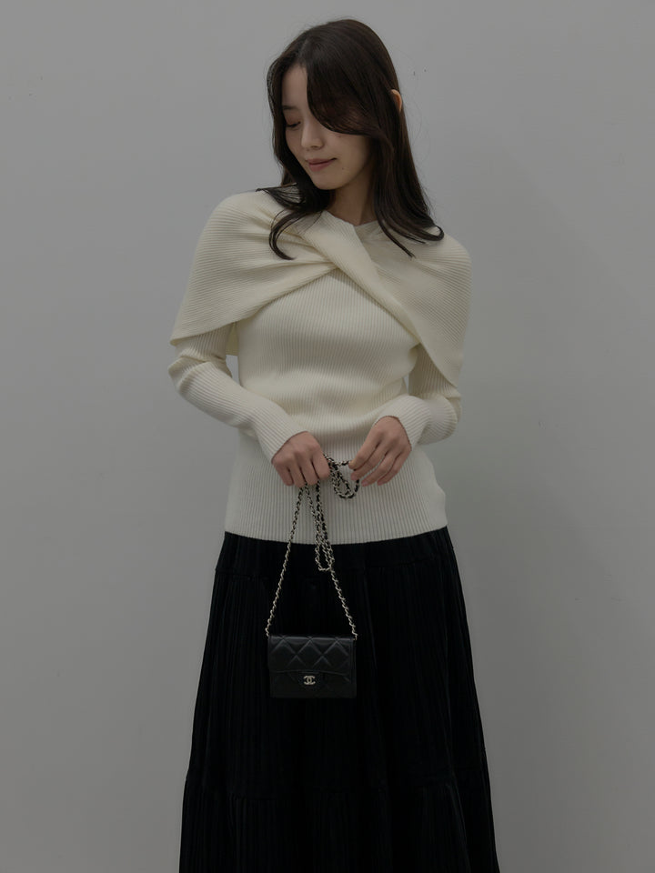 ケープライクデザインリブニットトップス