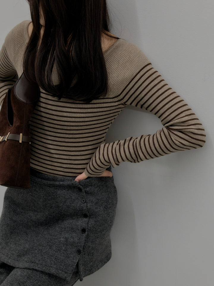 ハーフボーダーニットトップス