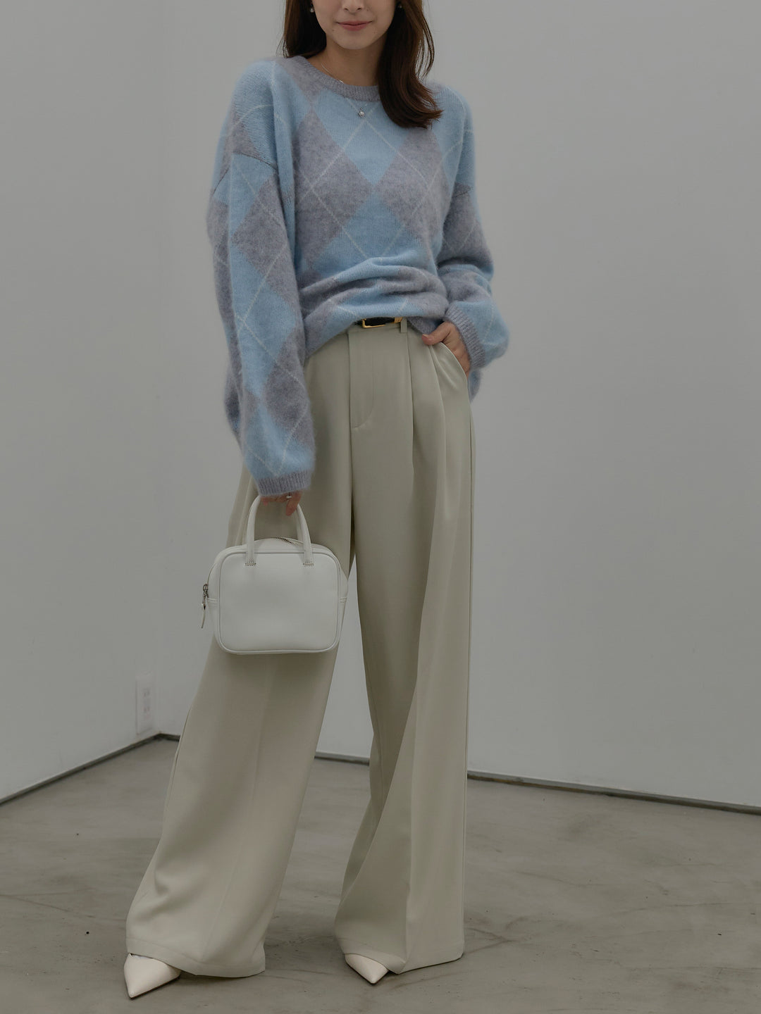 【premium touch】アーガイル柄ニットプルオーバー