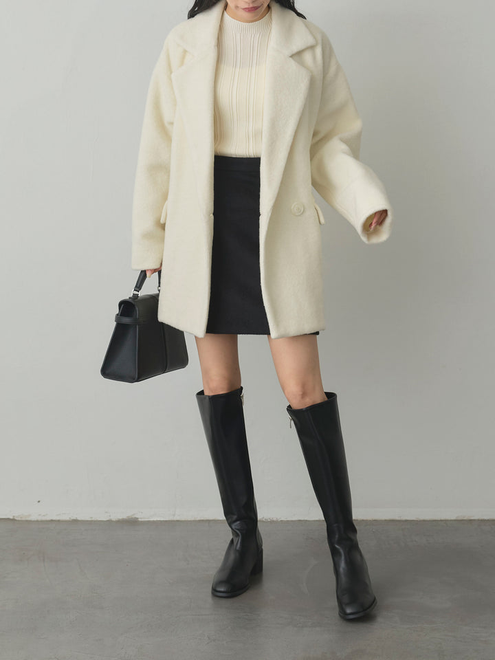【SET】【Essential】オーバーサイズジャケットコート+プチハイネックリブニットタンク+【Essential】ウールタッチミニスカート(3set)