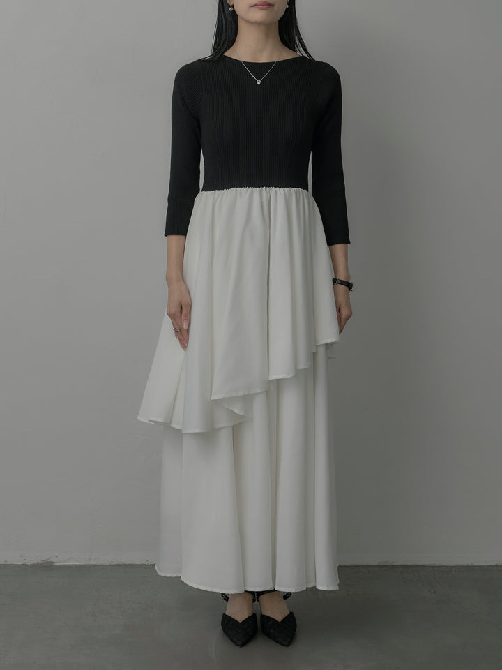 【Essential】7部袖リブドッキングワンピース