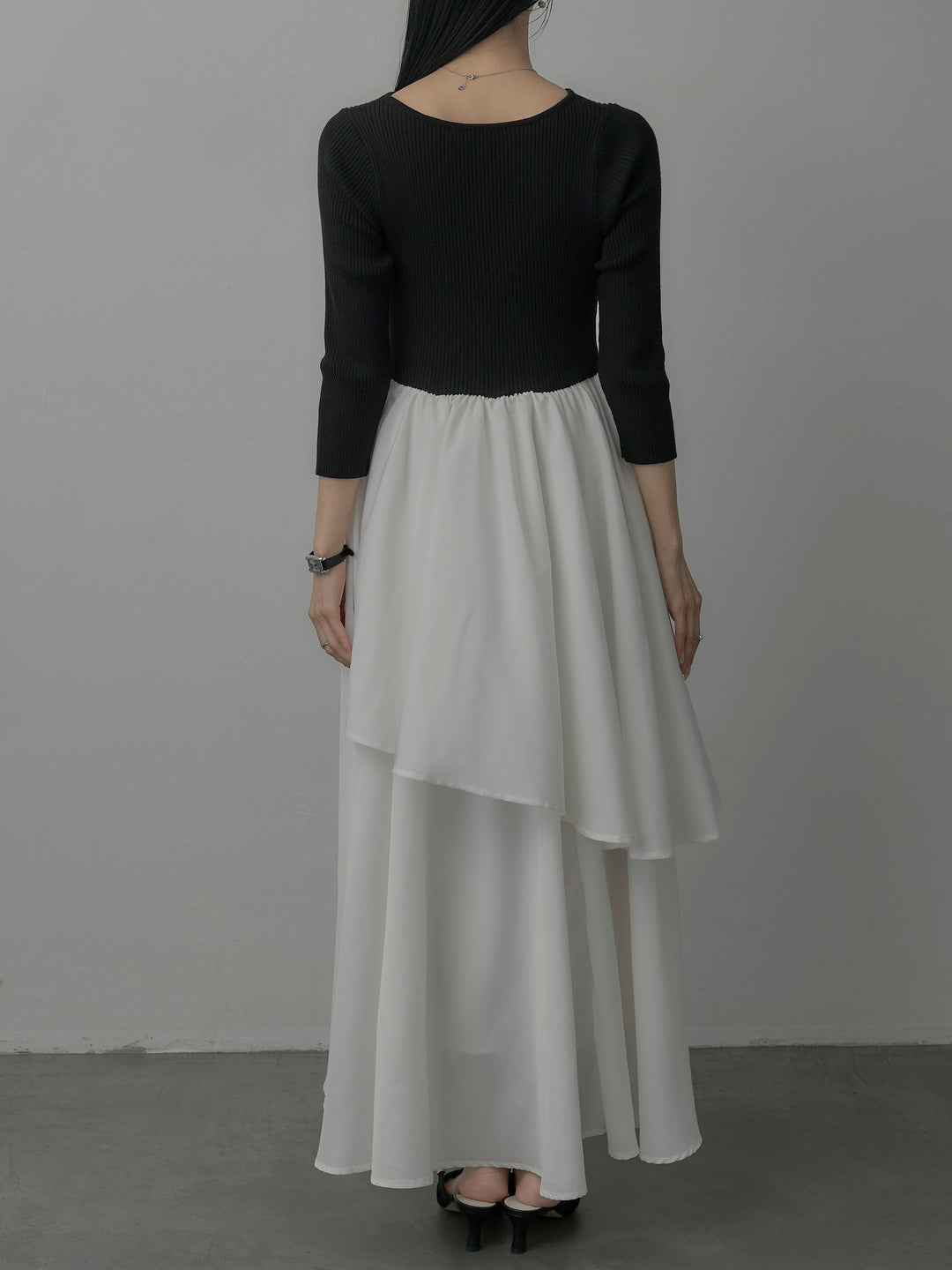 【Essential】7部袖リブドッキングワンピース