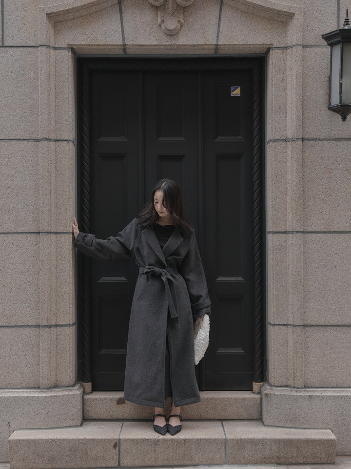 【Essential】ハートネックロングスリーブサテンワンピース