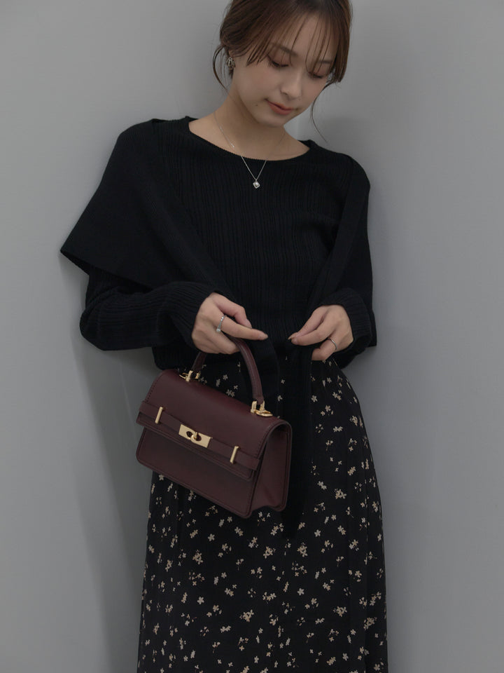 【SET】ニットスカーフ付きリブニットトップス+フラワーパターンマーメイドフレアスカート(2set)