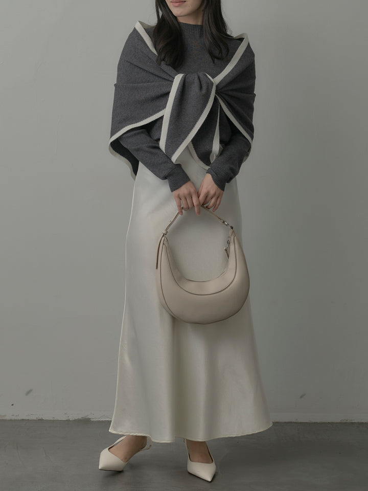 【SET】配色スカーフ付きニットトップス+ナローAラインサテンスカート(2set)