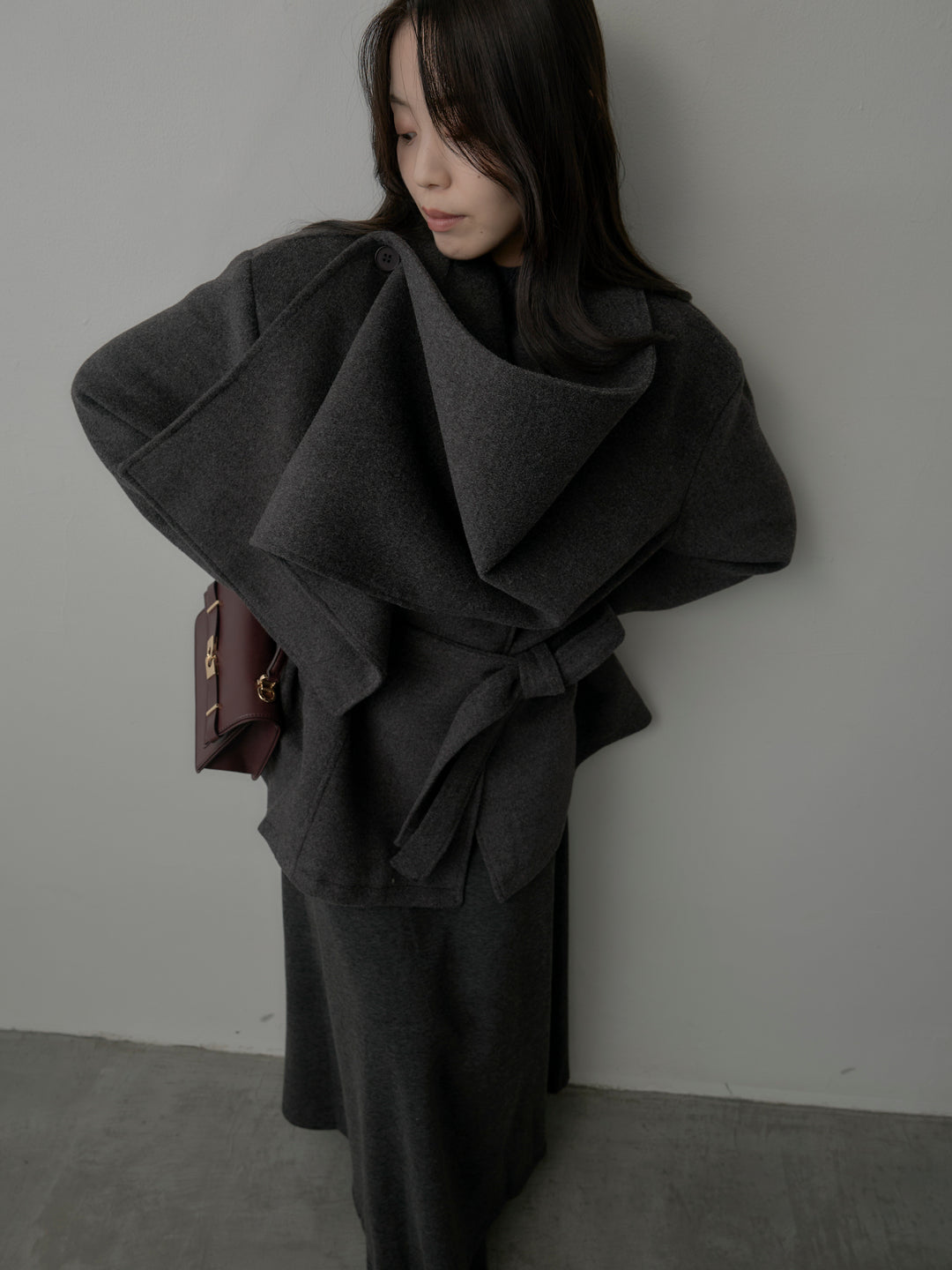 ドレープショールカラーベルトコート