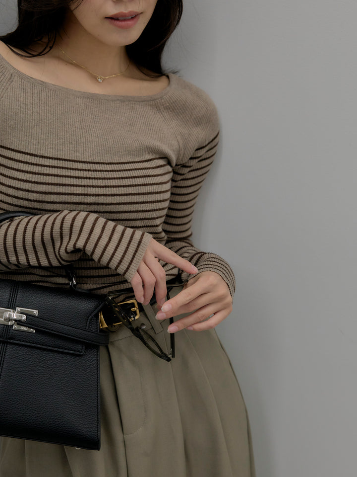 【SET】ハーフボーダーニットトップス+ハーフボーダーニットトップス(2set)