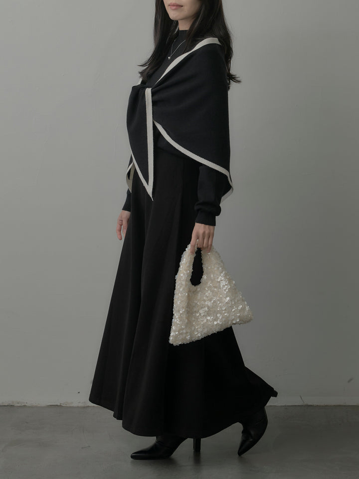 【SET】配色スカーフ付きニットトップス+リラクシーフレアロングスカート(2set)